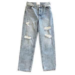 Revice Denim 28 Relxaed Leg Distressed Jeans Button Fly Grunge Streetwear 90s